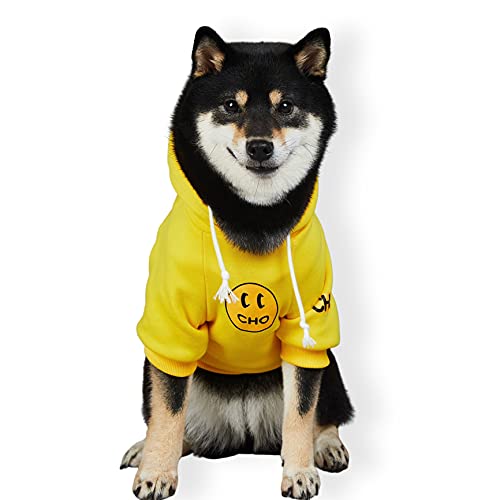 ChoChoCho Smiley Dog Hoodie Stylish Dog Clothes Smiley Face Sweater Cotton Sweatshirt Fashion Outfit for Dogs Cats Puppy Small Medium Large (M, Lemon Yellow)