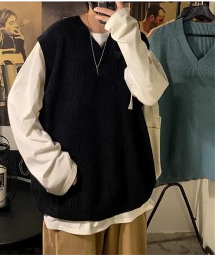 Knit Sweater Male Sleeveless Men's Clothing Plain Waistcoat Vest V Neck Korean Jumpers3