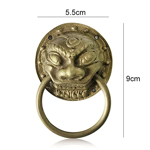 Antique Head Cabinet Door Handle Chinese Bronze Drawer Pull Ring Pure Copper Lion Head Door Knocker Rustproof (Color: A) (A) (A) #TOP2