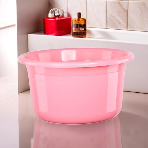 Image of Kuber Industries 2 Pcs Bath Tub 25 Ltr Plastic For Home, Washroom & Kitchen | Lightweight & Multipurpose Washing Tub - Suitable For Laundry And Cleaning | Pink