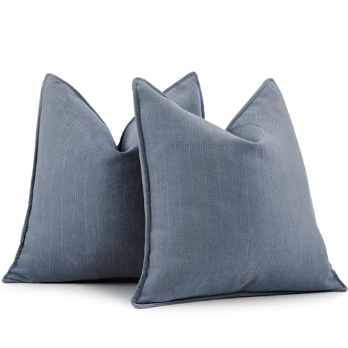 ZWJD Dusty Blue Pillow Covers 22x22 Set of 2 Chenille Throw Pillow Covers with Elegant Design Soft and Luxurious Decorative Throw Pillows for Couch, Bed, and Home Decor,Dusty Blue