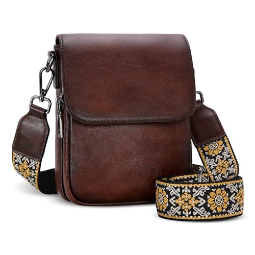 HESHE Genuine Leather Purses for Women Anti-Theft RFID Blocking Crossbody Bag Small Cell Phone Purse with Adjustable Strap (Coffee)