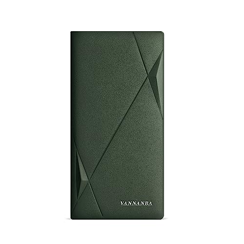 VANNANBA Long Slim Wallet for Men RFID Blocking Leather Checkbook Wallet,Thin Bifold Credit Card Holder with ID Window & Gift Box(Green Army)