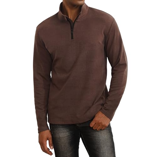 Thkzn Herren Viertelreißverschluss Fleece Golf Pullover Braun