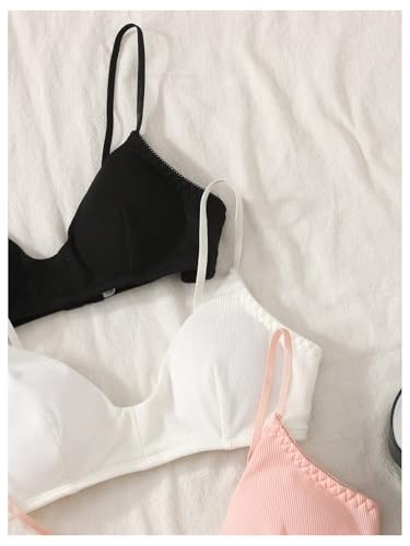 OYOANGLE Girl's Training Bras Spaghetti Strap Padded Bralette Ribbed Comfy Sports Bra 3 Pack4