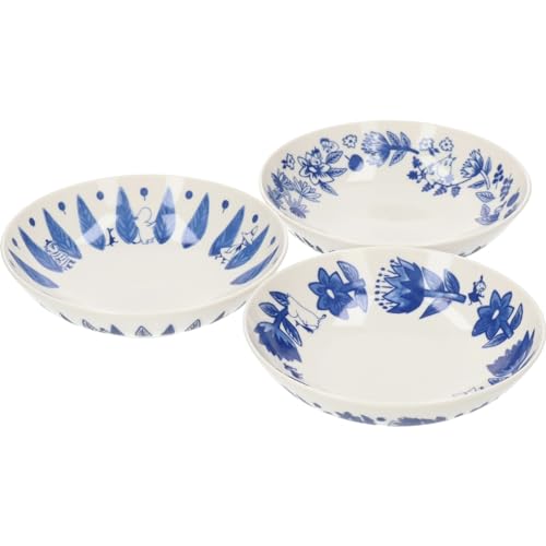 ????(Yamakasyoten) Moomin MM7000-76 Blue Flora Ceramic Bowl, 6.7 inches (17 cm), 3 Piece Tableware Set, Scandinavian Miscellaneous Goods, Moomin Goods, Mother's Day, Present, Made in Japan