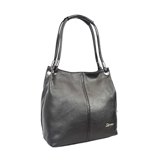 Sac à bandoulière en cuir véritable noir pour femme avec finitions zippées premium