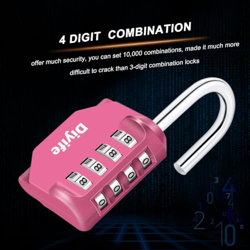 Image of 4 Digit Combination Padlock, Diyife Weatherproof Outdoor Password Padlock | Resettable Combination Lock, High Security for School Gym Sports Lockers, Tool Boxes, Basement (4 Pack, Pink)