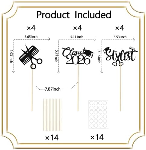 Barber Class of 2026 Centerpiece Sticks, Cosmetology School Graduation Decorations, Hairstylist Graduation Party Supplies Black 12Pcs image 4