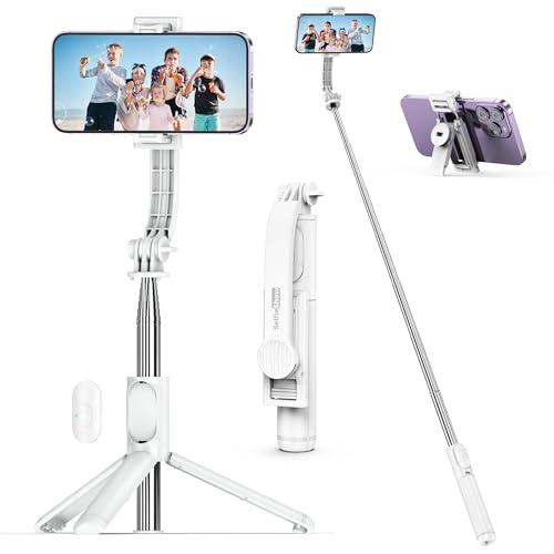 Image of Selfie Stick, Lightweight Tripod for iPhone, 360 Rotation Phone Tripod with Detachable Wireless Remote & Clip, Portable Selfie Stick Phone Stand for Live Streaming /Selfie /Video Recording