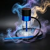 Glass Metal Portable Hookah,Mini Travel Hookah Pen With Clear Glass Base & Silicone Hose, Compact Car Hookah Shisha Hookahs Cup For Travel Outdoor Car Use,Small Hookahs Set With Everything (Blue)
