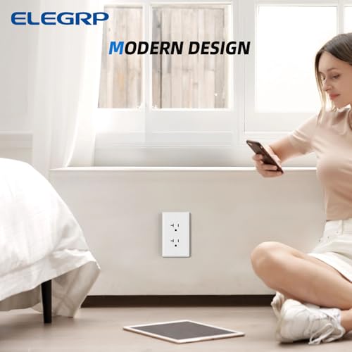 ELEGRP Glossy White Decorator Electrical Wall Outlet Receptacle, 20A 125V Standard Outlets, 2 Pole 3 Wire, Non-Tamper Resistant, NEMA 5-20R, Self-Grounding, Wall Plate Included, UL Listed, 10 Pack by ELEGRP - Image 6