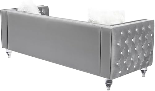 Miniatura 85 de i-POOK Sofá Chesterfield de terciopelo de 83 pulgadas de ancho con 3 asientos, 2 almohadas de felpa, patas de cristal y brazos recortados con cabeza