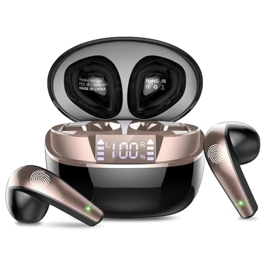 BESNOOW Cuffie Bluetooth, Auricolari Bluetooth 5.3 con Bassi Immersive, Cuffie Wireless Mini Incorporato Mic, IP7 Impermeabili Cuffiette Bluetooth, 40H Cuffie Senza Fili con Display LED, Oro Nero