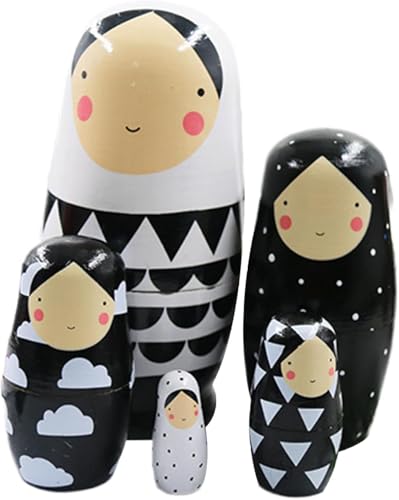 Harxin 5-Teiliges Matrjoschka-Puppen-Set, Klassische Holzmatrjoschka, Holzpuppen zum Verschachteln, Puppen für Wohnzimmer, Feste, Partys, Schlafzimmerdekoration