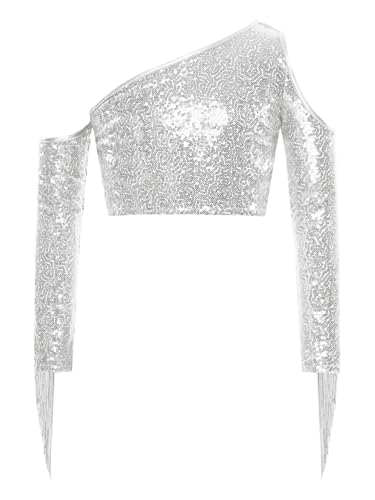 Ensemble danse jazz filles top asymétrique et pantalon évasé argenté - 5