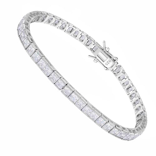 Kose 925 Sterling Silver Bracelets for Women and Men | Princess and Round Cut 3mm Cubiz Zironia Classic Tennis Bracelet | Size 6.5-8 inches