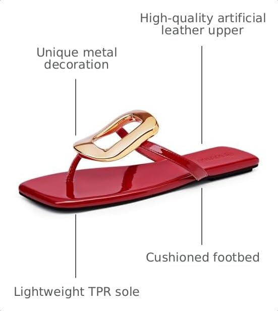 Image of Coutgo Womens Flat Sandals Comfortable Flip Flops Slide Sandals Summer Beach Shoes with Metal Decoration