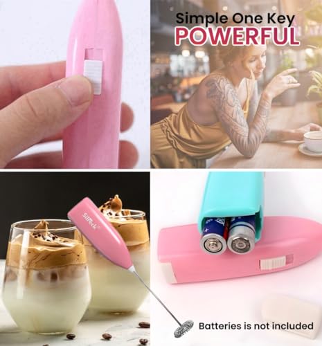 Image of Milk Frother Handheld - Powerful Electric Coffee Frother for Latte, Cappuccino & Matcha, Stainless Steel Whisk, Fast Foam in Seconds, Portable Battery Operated, (Pink)