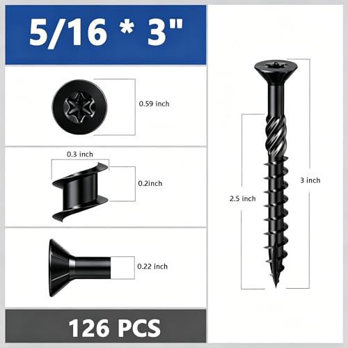 Image of Wensilon 5 /16 * 3 inch Black Deck Screws, (126pcs) 5 lbs.Exterior Wood Screws, Rust Resistant Epoxy Coated, Bronze, Star Bit