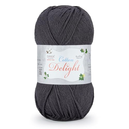 Image of Ganga Acrowools Cotton Delight, Dk Weight Cotton Yarn, Oekotex Class L Certified 100G, 169M (A Charcoal Grey)
