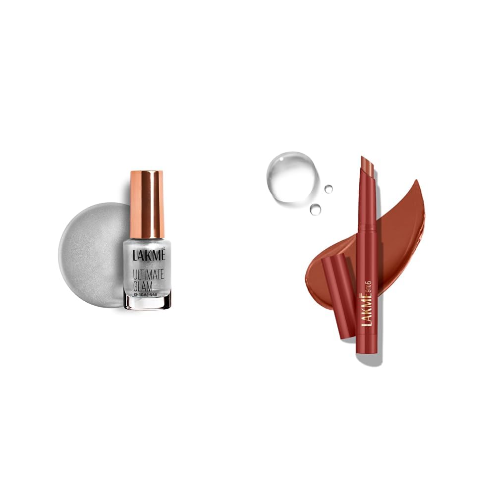 LAKME Ultimate Glam Chrome Nail Paint, Silver 6ml Lakme 9 to 5 Forever Matte Lip Crayon, Balance Brown 1.1g-picture-39