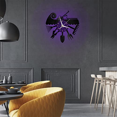 Horloge murale vinyle silencieuse outils de la ferme LED 30cm - 6