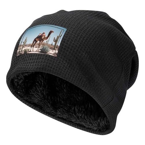 Winter Fashion Desert Cute Camel Print Knit Hats - Soft Breathable Black Beanie Unisex Versatile Accessories, Schwarz , Einheitsgröße