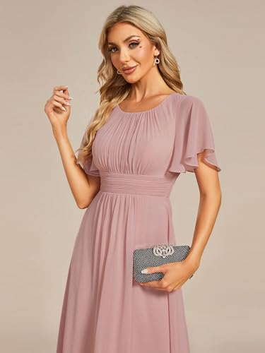 Image of Ever-Pretty Women's Chiffon Crew Neck Empire Waist Wedding Guest Dress Summer Short Sleeve Semi Formal Dresses 02053