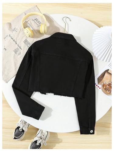 GORGLITTER Girl's Ripped Jean Jacket Button Down Long Sleeve Crop Denim Jackets Spring Fall Outerwear2
