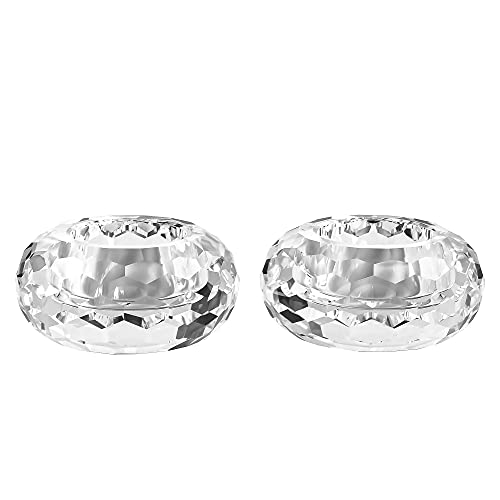 Kitcom Crystal Tealight Candle Holders Pack Of 2, Hand-Cut Candle Holder Home Decor For Wedding Banquet Dinner 3.2" Diameter X 1.6" High, Clear #TOP21
