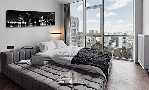 DJSYLIFE Boston Skyline Wall Art Canvas Wall Art Black and White Modern Panoramic Cityscape Pictures Paintings for Bedroom Office Decor, Ready to Hang 13.8"x47.3" by DJSYLIFE - Image 5