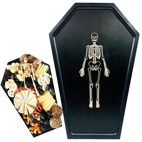 Halloween Charcuterie Board Coffin Shaped with Skeleton, Spooky Serving Tray