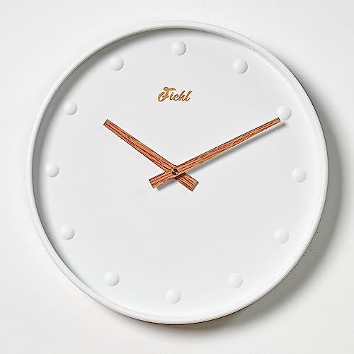 Fichl Bubble 12-Inch Silent Battery Operated White Wall Clock With Wood Grain Hands, Modern Analog Design, Non-Ticking, Ideal For Bedroom, Living Room, Kitchen, Kids Room & Home Decor #TOP1