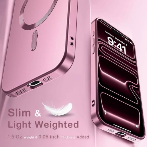 Image of DIZORO Magnetic Case for iPhone 12 Pro Max Cover [Compatible with MagSafe][Built-in Camera Lens Protector] Slim Soft Silicone Bumper Shockproof Metallic Luster Back Cover Phone Cases (Pink)