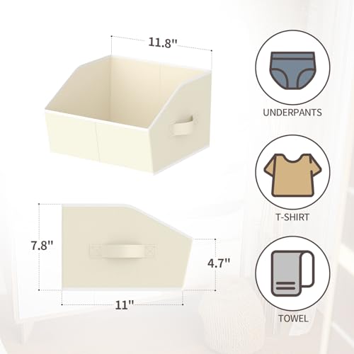 Image of Homsorout Storage Bins for Shelves - Small Trapezoid Closet Shelf Organizer, Fabric Organization Bins with Handles, Storage Baskets for Clothes, Towel, Purse, 4 Pack, Beige