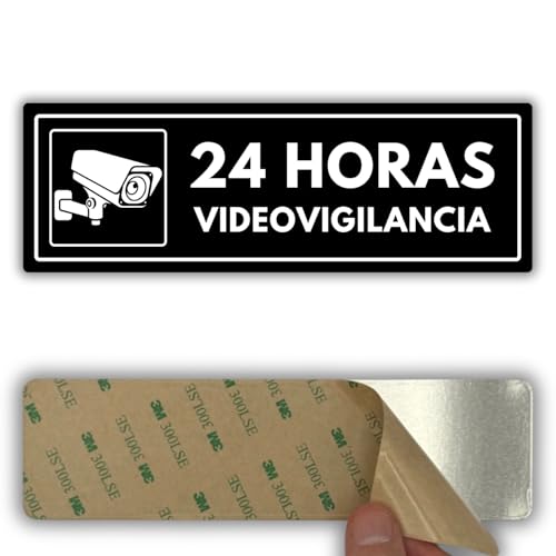 LEIASA | Señal 24h Videovigilancia   7,5 x 23 cm   Grosor 2 mm   Acrílico   Placa Adhesiva   Cartel Cámaras 24 Horas   Rótulo Aviso Seguridad   (24 horas vigilancia)