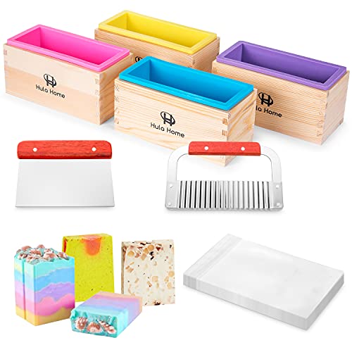 Soap Molds for Soap Making with Cutter & Wooden Box (88oz Total, Silicone Mold) for Adults, Melt and Pour or Cold Process Lye Glycerin Goat Small Soap Loaf, Stainless Steel Wavy & Straight Slicer