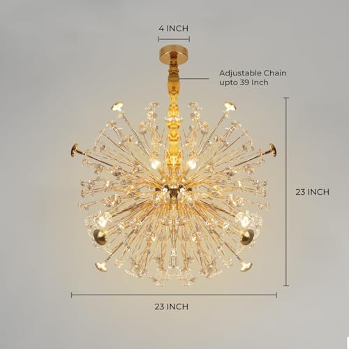 Image of DREAMY DESIGNS Modern Crystal Sphere /Sputnik Chandelier | Firework Glass Pendant Light, Big Size Jhumar, Gold Starburst Flower Ceiling for Living Room, Dining, Bedroom, Hall, Home Decor(Corona Shape)