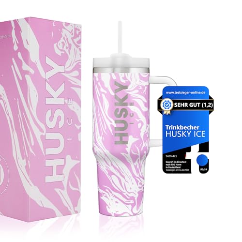 Thumbnail - HUSKY ICE Thermobecher mit Strohhalm und Griff [24h Eiskalt] 1.2 Liter Tumbler Cup - Trinkbecher mit Deckel und Strohhal...