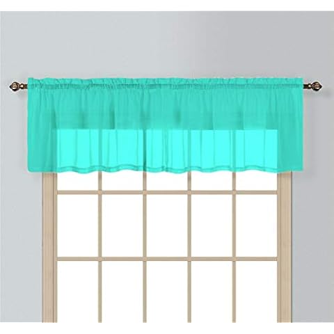 Interior Trends 1 Piece Sheer Voile Rod Pocket Window Curtain Straight Valance (18" Length, Turquoise) Cover