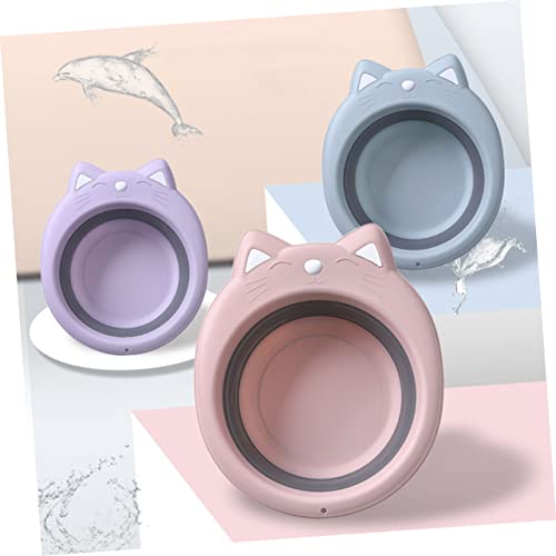 Image of Totority Portable Foldable Baby Wash Basin 15 Inch Cat Shape Collapsible Washbasin Cartoon Design Space-Saving for Travel Home Bathing