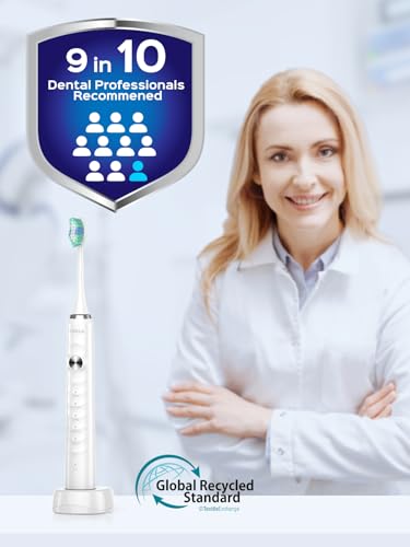 Image of COSLUS Sonic Electric Toothbrush for Kids & Adults C40(DY-108Pro): 47000 VPM for Deep Cleaning with Travel Case - 5 Modes for Sensitive Teeth & Braces, Wireless Charging, 6 Brush Heads, White (1PC)