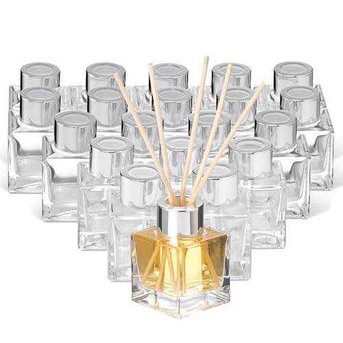 MATANA - 20 Glass Diffuser Empty Clear Bottles with 80 Reed Diffuser Sticks, 50ml - Essential Fragrance Oil Diffusers for Home Bathroom Decorative
