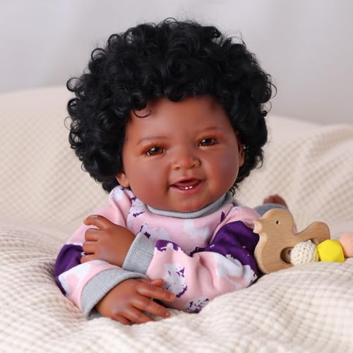 Muñeca Reborn Realista Bebé Negra 43 cm con Kit de Alimentación miniatura 1