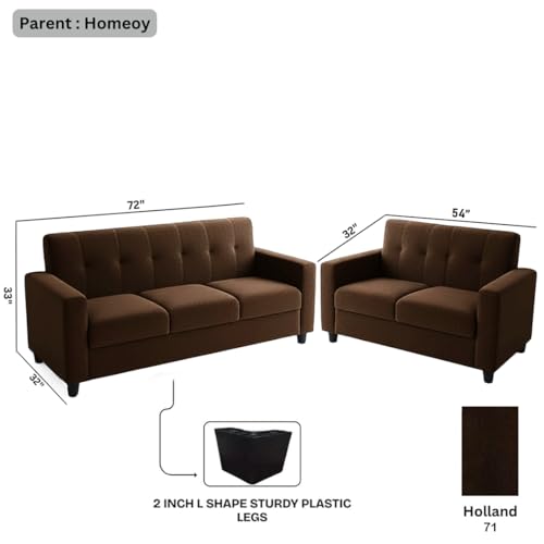 Image of FURNY Homeoy 5 Seater Fabric 3+2 Sofa Set (Dark Brown) Premium Velvet Finish | Durable Comfort | Ideal for Living Room