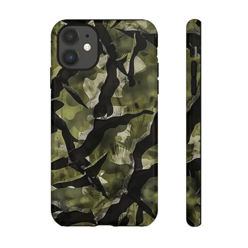 Coque iPhone 11 camouflage vert noir | Protection rigide brillante et tendance contre les chocs