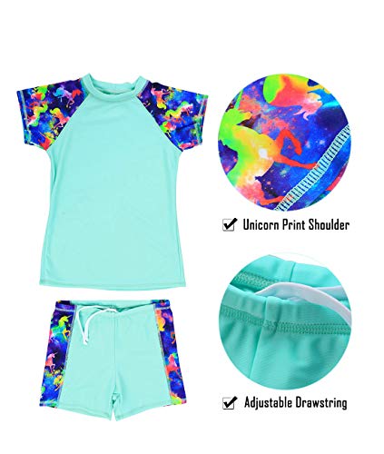 Image of DUSISHIDAN Unisex Kids Two Piece Swimsuits Unicorn Print Short Sleeve 2-Piece Rash Guard Set with UV Protection
