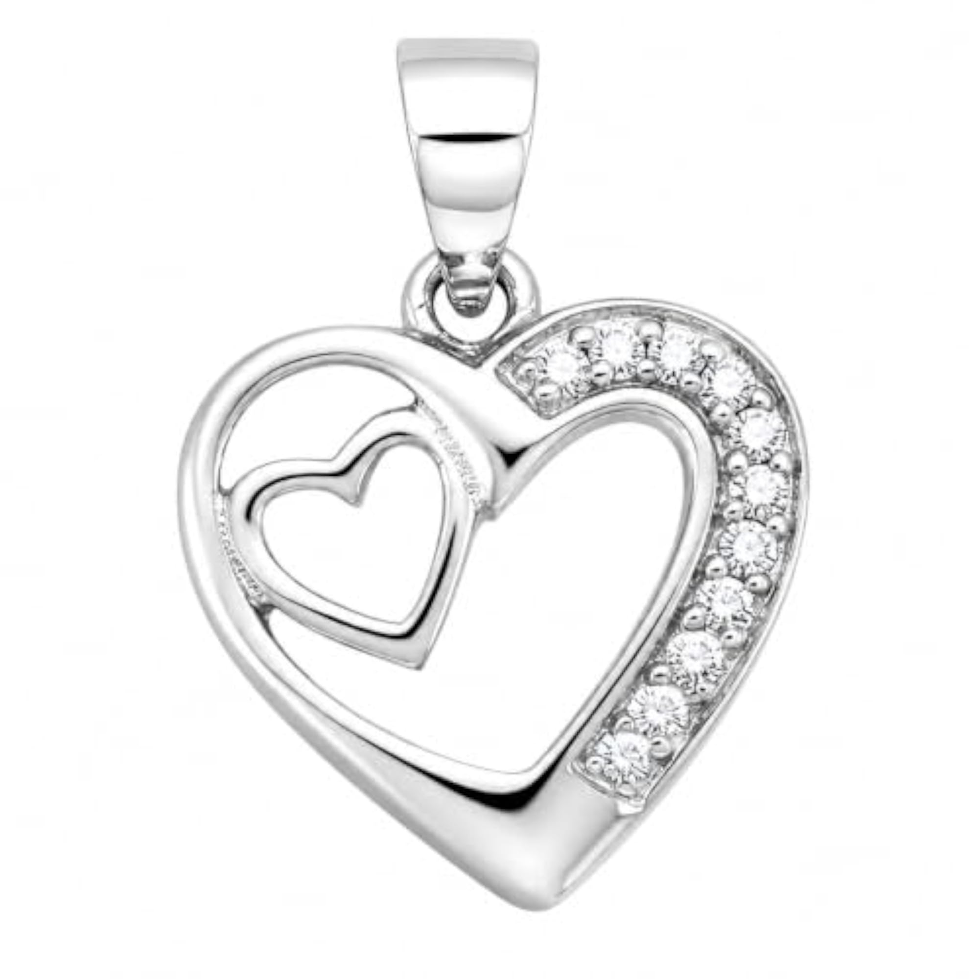 925 Sterling Silver Double Heart Pendant for Women & Girls