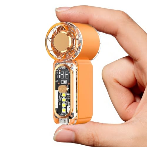 Image of Portable Handheld Mini Fan, Hand Held fans with 1-100 Speeds & Digital Display, 22000RPM Turbo Pocket Fan, USB-C Rechargeable Personal Small Fan with Emergency LED Light for Travel, Makeup, Orange